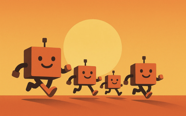 Bots running in the sunset